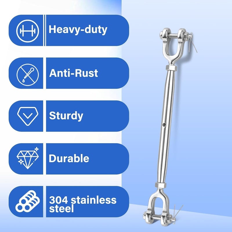 fshihine 4PCS Turnbuckle, 1/4" (M6) 304 Stainless Steel Turnbuckle, 1600lbs Working Load Limit, Closed Body Jaw and Jaw Turnbuckles for Cables Wire Tensioning, Shade Sail, Clothesline, String Lights - Image 3